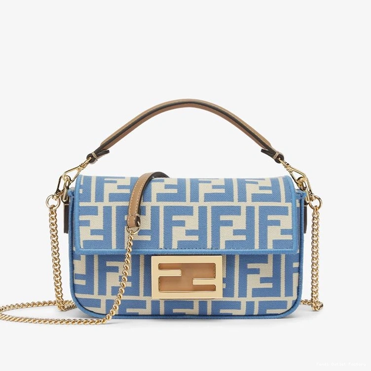 HOT Baguette Mini Motif In Fabric Blue FF Bag Fendi 0709